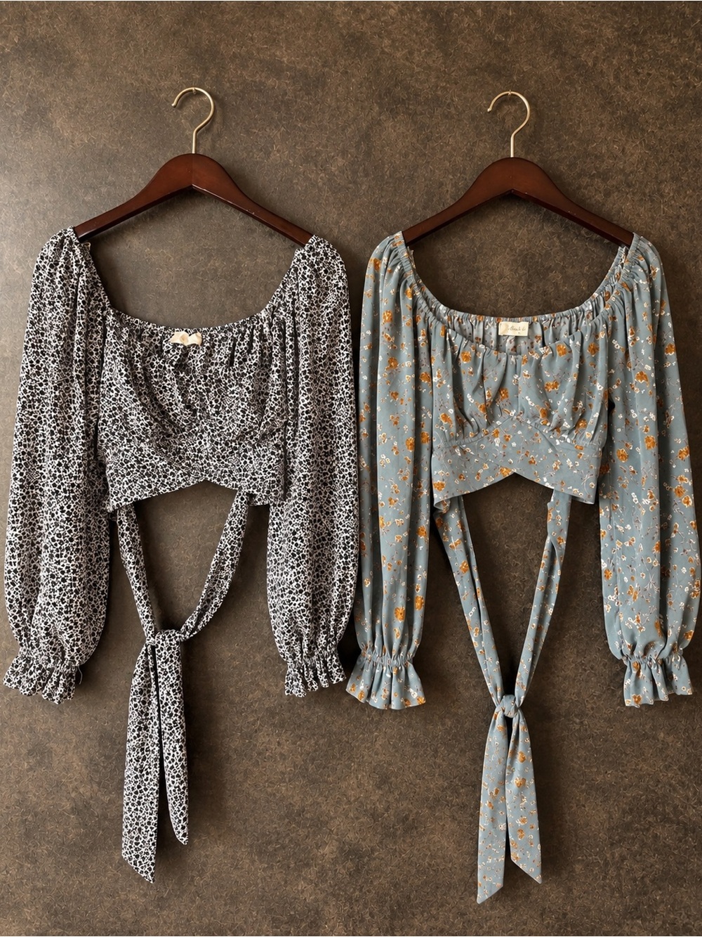 Altar’d State S/XS BUNDLE OF 2 Long Sleeve Dixie Crop Top Blouse with Tie Back